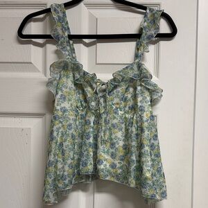 wild fable Blue and Yellow Floral Ruffle Tie-Front Tank
